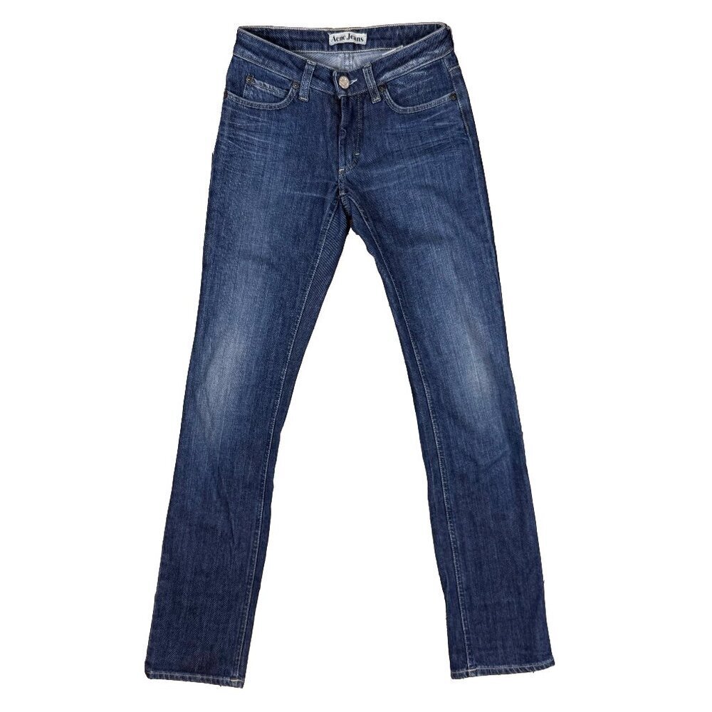 ACNE JEANS Hep Pure Classic Straight Low Waist Dark Blue Pre-washed Jeans Sz 24‎